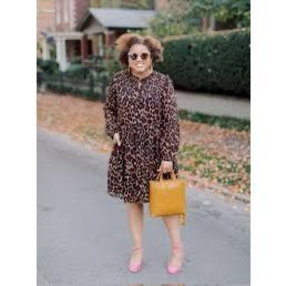 J Crew Women’s Size XS Tie Neck Tiered Dress Brown Leopard Print Long Sleeve - Picture 6 of 14